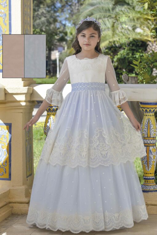 Anavig Modelo 6414 Vestido Comprido Pérola e Azul