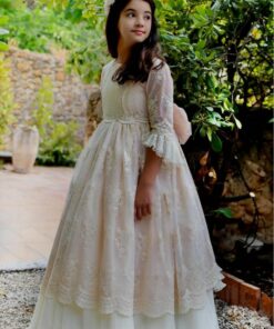 Modelo 20416 Vestido Comprido Bege e Salmão com Renda