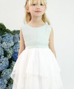 99. Amaya Modelo 582405 Vestido Branco e Verde-Água com Faixa
