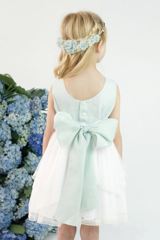 99. Amaya Modelo 582405 Vestido Branco e Verde-Água com Faixa - Image 2