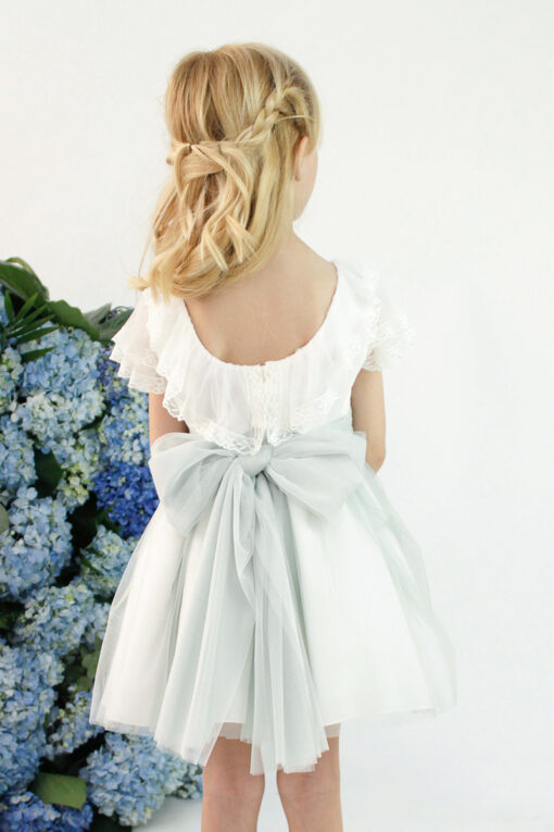 99. Amaya Modelo 582423 Vestido Branco e Verde-Água com Faixa - Image 2