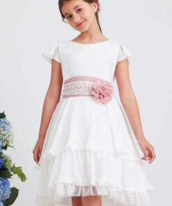 99. Amaya Modelo 586003 Vestido Branco Midi com Faixa Rosa (sem flores)