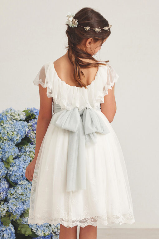 99. Amaya Modelo 586010 Vestido Branco Midi com Faixa Verde-Água (sem flores) - Image 2
