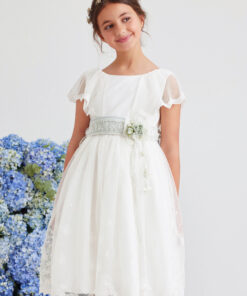 99. Amaya Modelo 586010 Vestido Branco Midi com Faixa Verde-Água (sem flores)