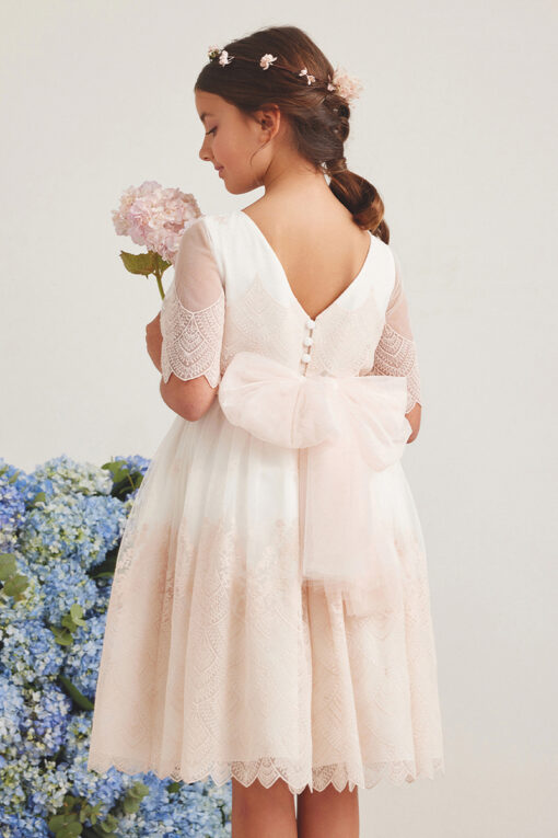 99. Amaya Modelo 586018 Vestido Branco e Rosa Midi com Renda e Manga - Image 2