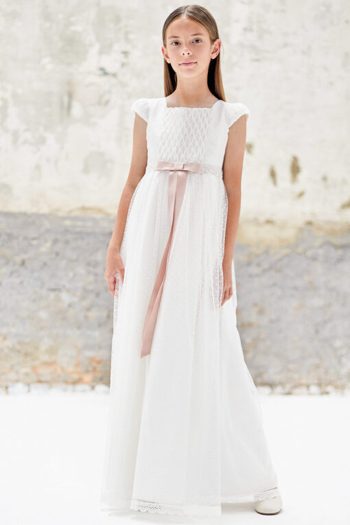 99. Amaya Modelo Couture 587041MC Vestido Pérola com Faixa Rosa