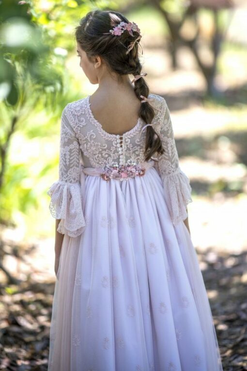La Infantita Modelo CARMEN Vestido Comprido Rosa em Renda - Image 2