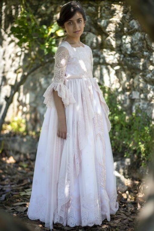 La Infantita Modelo CARMEN Vestido Comprido Rosa em Renda
