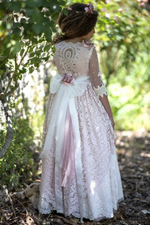 La Infantita Modelo LOLA-CHAL Vestido Comprido Rosa em Renda com Casaco - Image 2