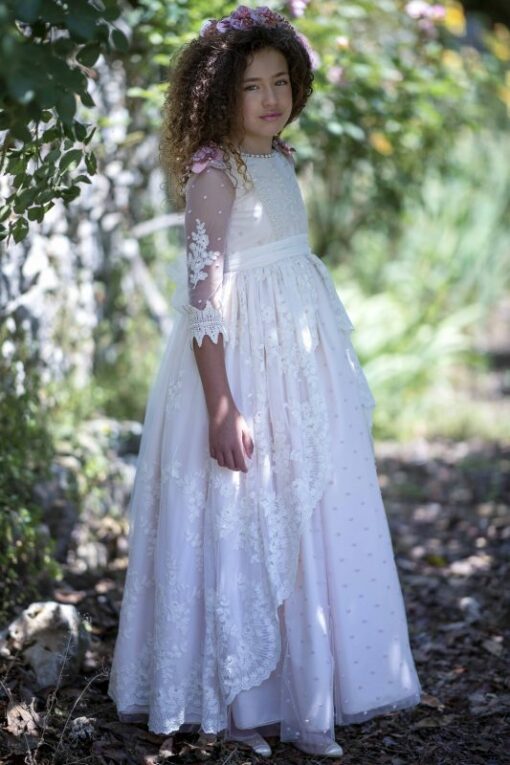 La Infantita Modelo LOLA-CHAL Vestido Comprido Rosa em Renda com Casaco - Image 3