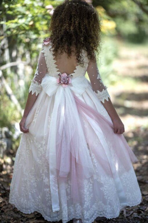 La Infantita Modelo LOLA-CHAL Vestido Comprido Rosa em Renda com Casaco - Image 4