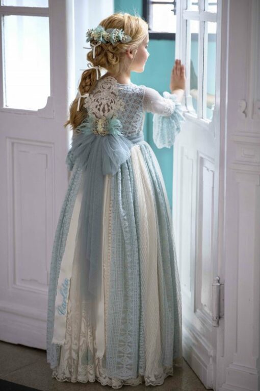 La Infantita Modelo CARLOTA Vestido Comprido Pérola e Verde-Água em Renda - Image 2