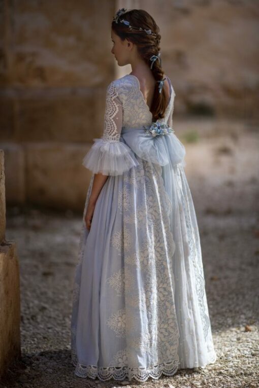 La Infantita Modelo MENCIA Vestido Comprido Pérola e Azul em Renda - Image 3