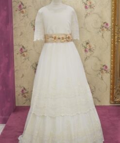 Modelo 56424 Vestido Comprido Bege com Faixa