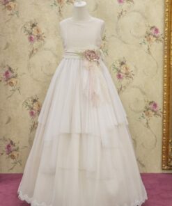 Modelo C11201 Vestido Comprido Rosa e Bege