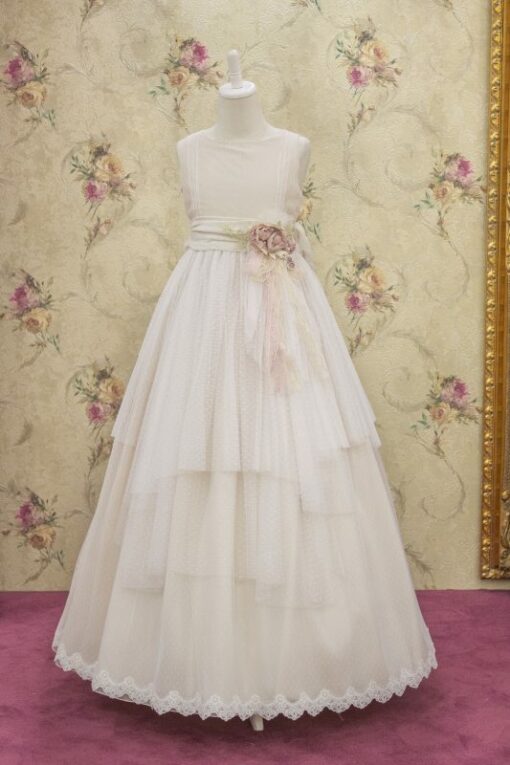 Modelo C11201 Vestido Comprido Rosa e Bege