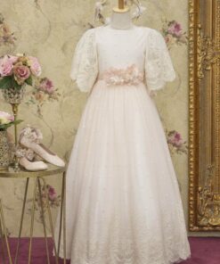 Modelo 2133M Vestido Comprido Rosa e Bege