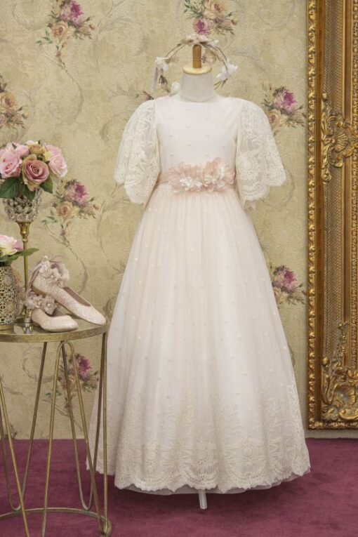 Modelo 2133M Vestido Comprido Rosa e Bege