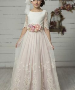Modelo 6989 Vestido Comprido Cru e Rosa