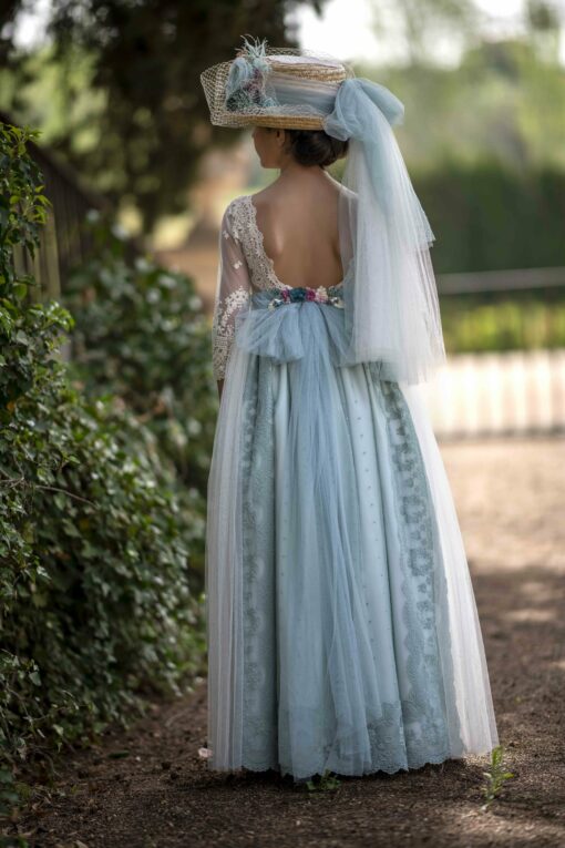 La Infantita Modelo LEAVC Vestido Comprido Branco e Verde em Renda - Image 4
