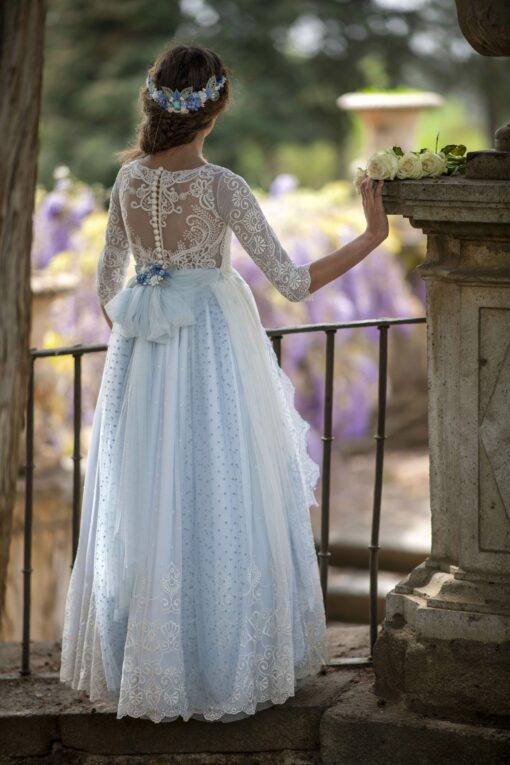 La Infantita Modelo GEORGETTE Vestido Comprido Pérola e Azul em Renda - Image 2