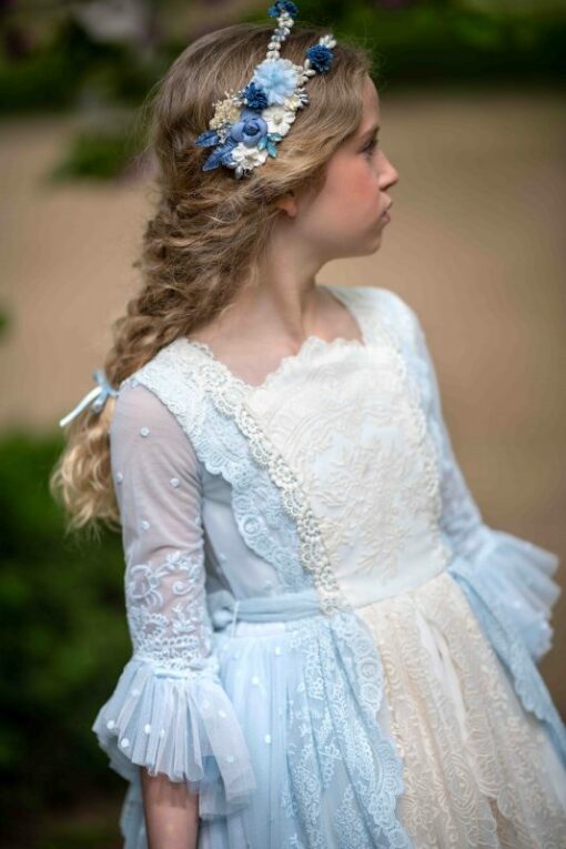 La Infantita Modelo EDITHVC Vestido Comprido Pérola e Azul em Renda - Image 4