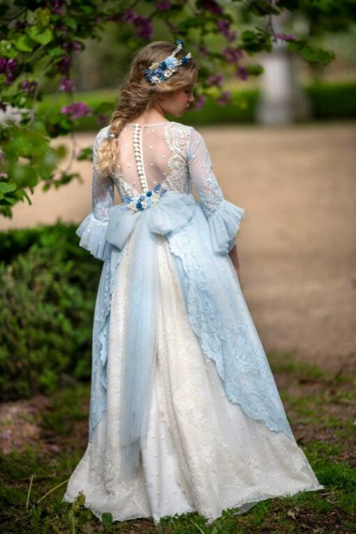 La Infantita Modelo EDITHVC Vestido Comprido Pérola e Azul em Renda - Image 3