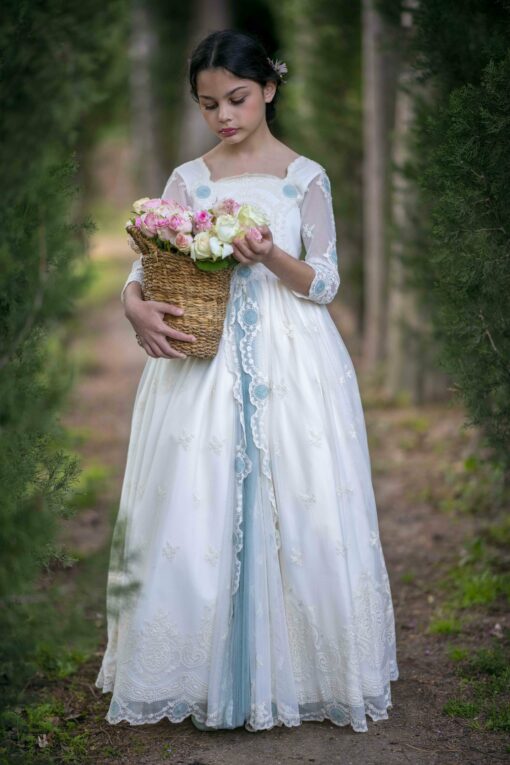 La Infantita Modelo AMELIEVC Vestido Comprido pérola e Verde-Água - Image 3