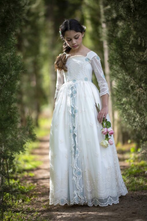 La Infantita Modelo AMELIEVC Vestido Comprido pérola e Verde-Água
