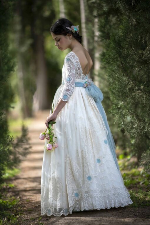 La Infantita Modelo AMELIEVC Vestido Comprido pérola e Verde-Água - Image 4