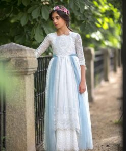 La Infantita Modelo ODETTEVC Vestido Comprido Pérola e Verde em Renda