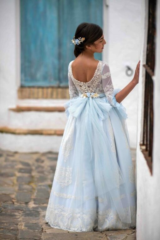 La Infantita Modelo CLOEVC Vestido Comprido Pérola e Azul em Renda - Image 2