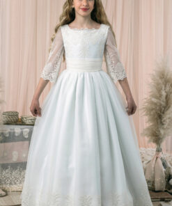 Modelo S060 Vestido Comprido Pérola e Verde-Água com Renda