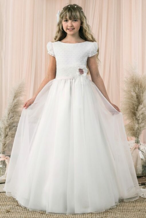Modelo S072 Vestido Comprido Branco com Flor