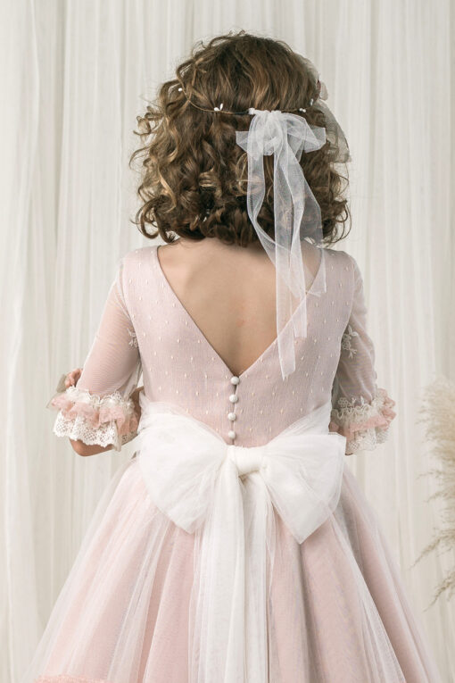 Modelo S407 Vestido Comprido Rosa Seco com Flor - Image 2