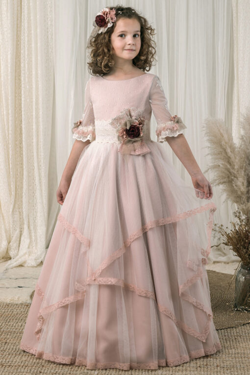 Modelo S407 Vestido Comprido Rosa Seco com Flor