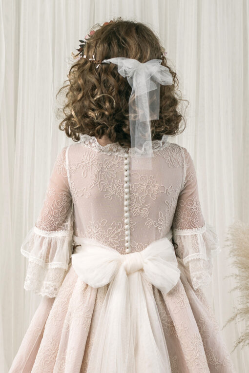 Modelo S411 Vestido Comprido Rosa Seco em Renda - Image 2