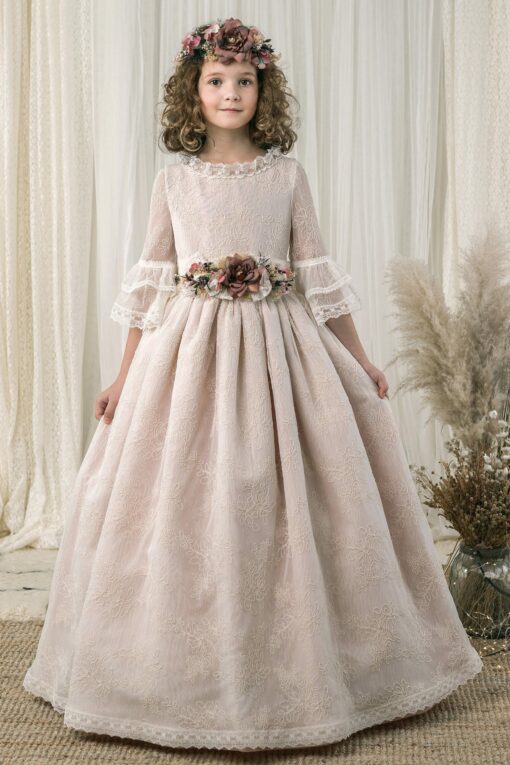 Modelo S411 Vestido Comprido Rosa Seco em Renda