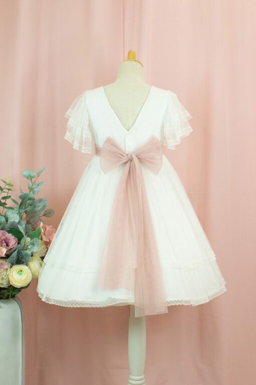 99. Modelo 1054-1 Vestido Cru com Faixa Rosa Seco e Aplique de Flor - Image 2