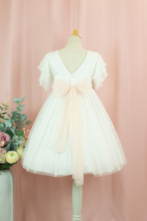 99. Modelo 3004 Vestido Cru com Faixa Rosa e Aplique de Flores - Image 2