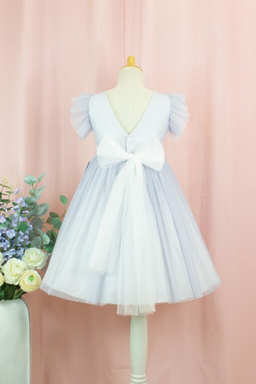 99. Modelo 3013 Vestido Cru e Azul com Aplique de Flor - Image 2