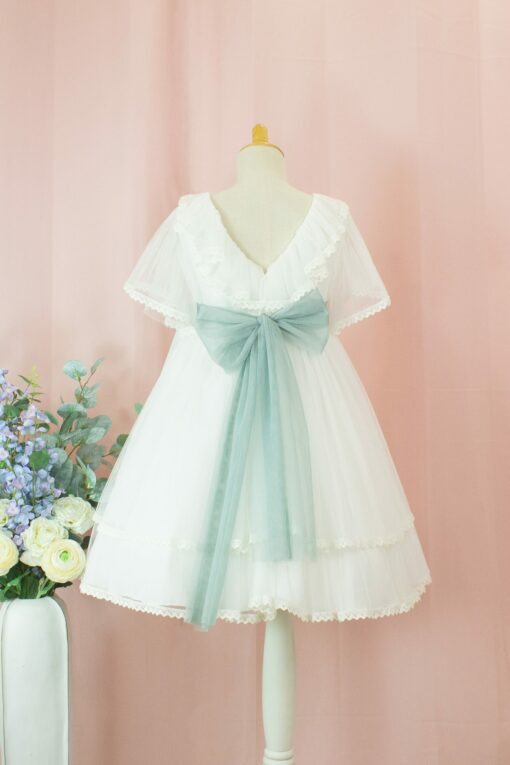99. Modelo 3014-2 Vestido Cru com Faixa Verde e Aplique de Flor - Image 2
