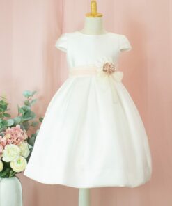 99. Modelo 3008-1 Vestido Cru de Tecido Mikado com Faixa Rosa