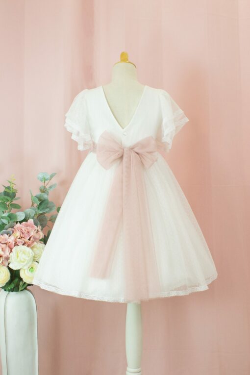 99. Modelo 2105-1 Vestido Cru com Faixa Rosa Seco e Aplique de Flor - Image 2