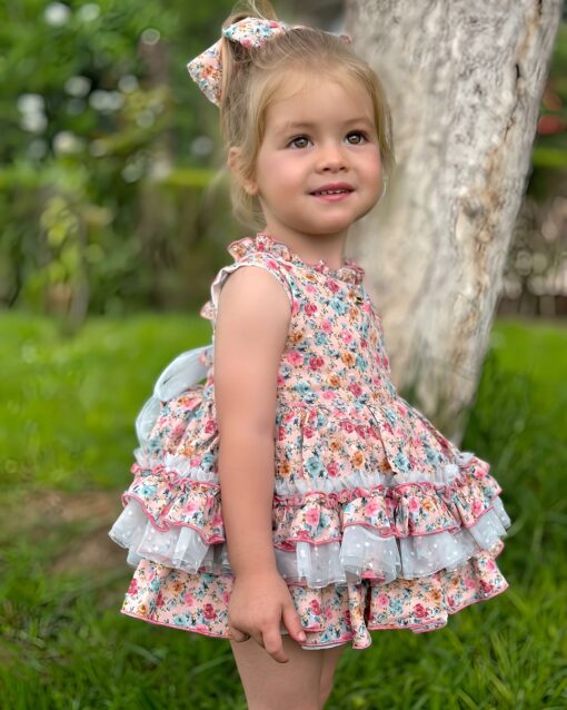 98. La Amapola Tema Cindy | Vestido Rosa Florido com Tapa Fraldas - Image 2