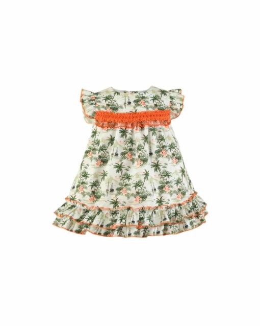 98. Miranda Tema Tropical | Vestido com Detalhes em Renda Laranja