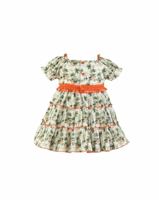 98. Miranda Tema Tropical | Vestido Rodado com Detalhes em Renda Laranja - Image 2