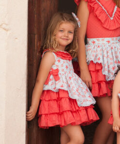 98. Debesos | Vestido Azul e Vermelho Florido