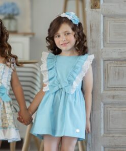 98. Miranda Tema Azul Florido | Vestido Azul Rodado com Folhos e Laço