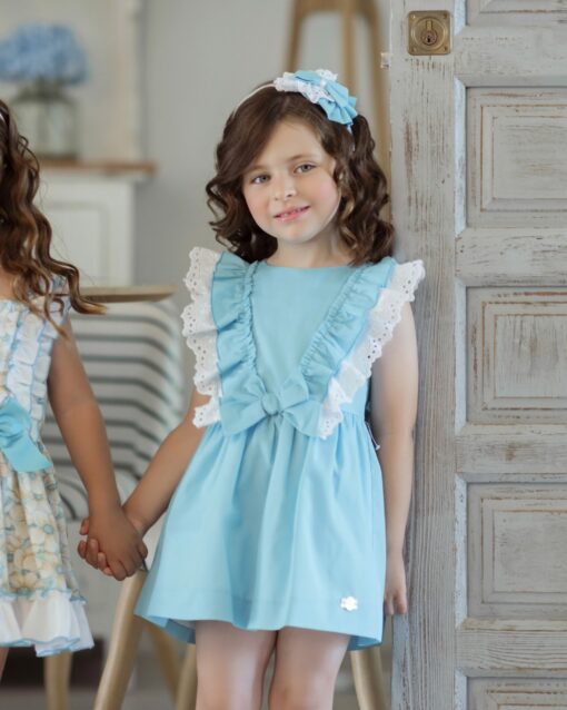 98. Miranda Tema Azul Florido | Vestido Azul Rodado com Folhos e Laço